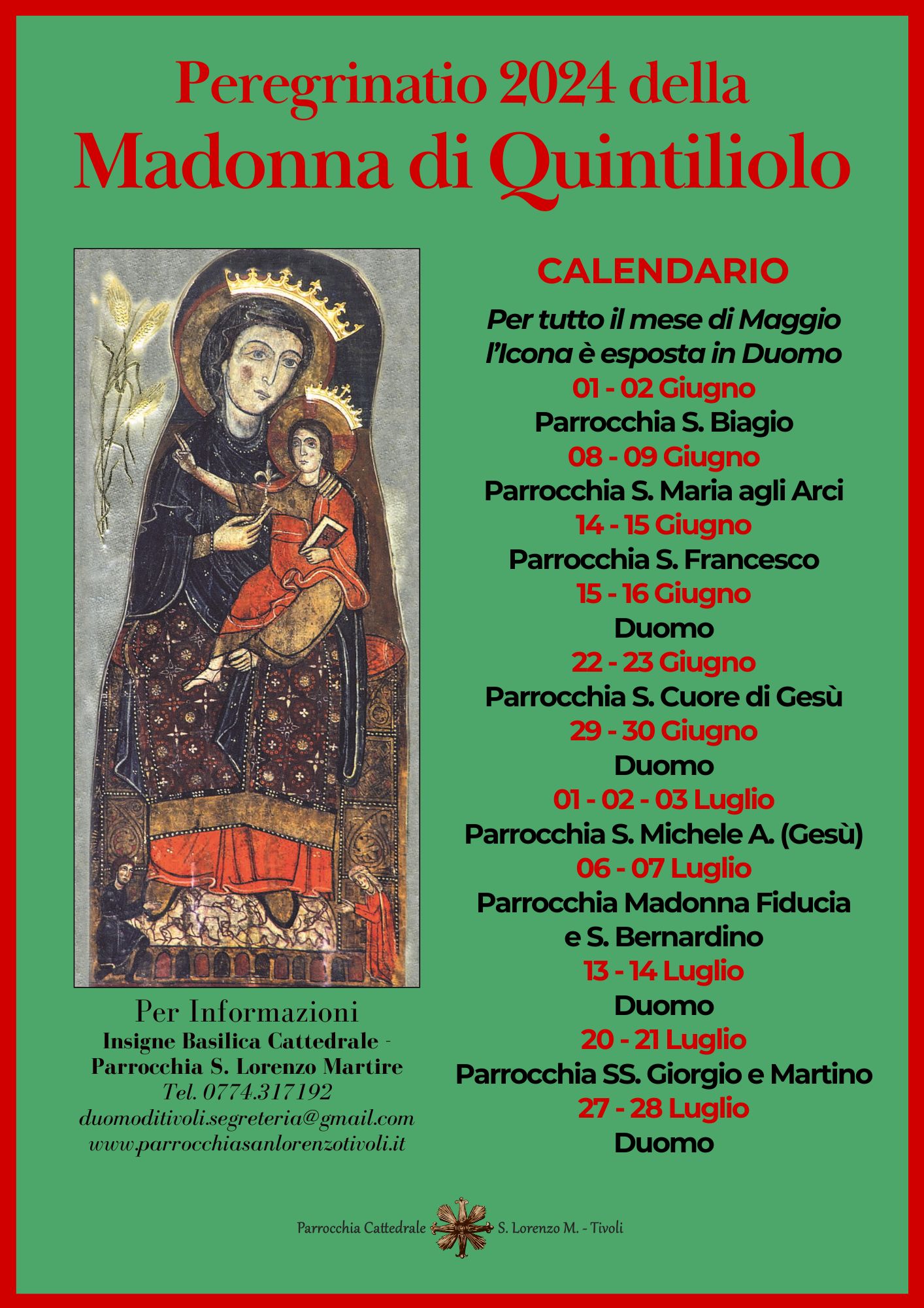 Peregrinatio 2024 della Madonna di Quintiliolo. Il calendario
